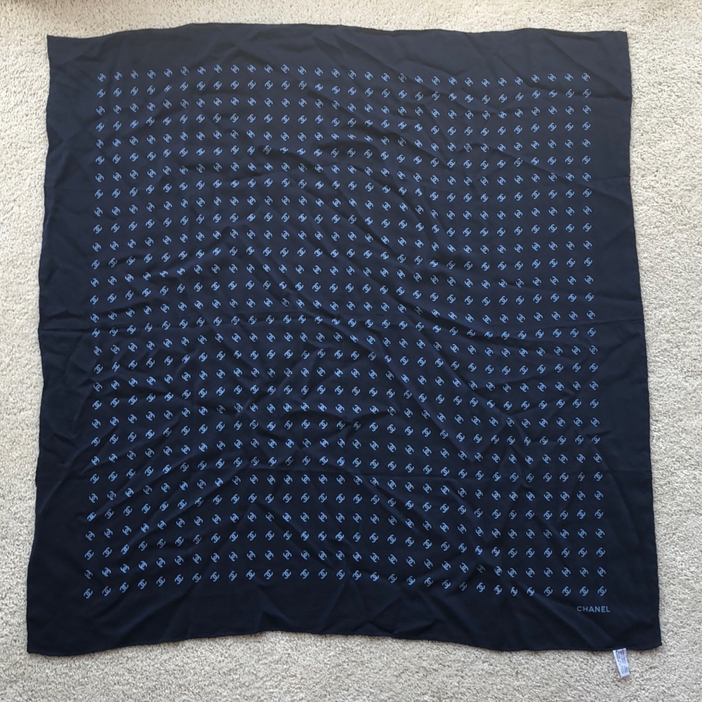 Vintage CHANEL Blue Silk Scarf